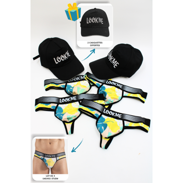 Pack 4 Strings Homme LM2402-57LEM LOOKME + 2 Casquettes Offertes